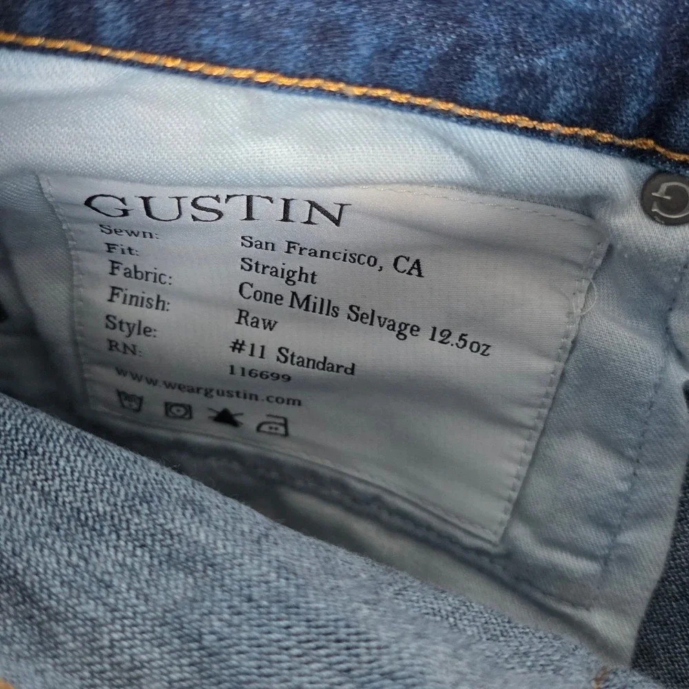 Gustin Mens Cone Mills Selvedge Denim Jeans Dark Indigo Blue 12.5oz Button Fly - Picture 12 of 15